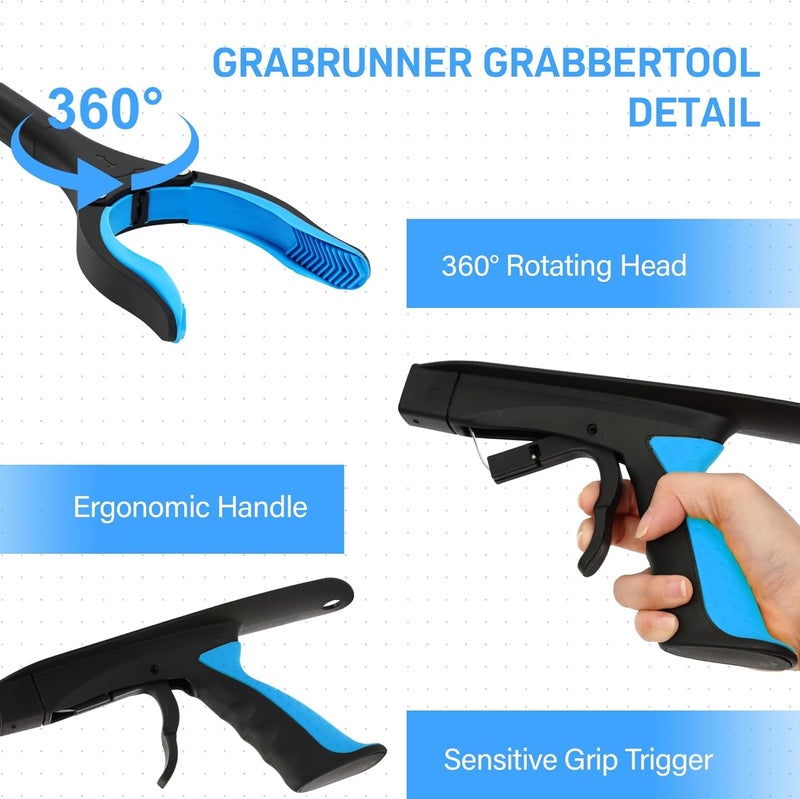 GrabRunner 2 Pack 32 inch Folding Reacher Grabber Tool with Strong Magnetic and Swivel Head &Shoehorn (Blue Blue) - Image 3